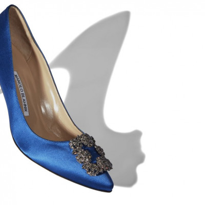 Blue Satin Jewel Buckle Pumps1,365