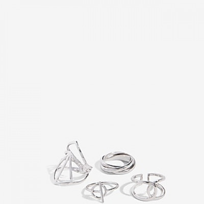 Set Of Four Cut-Out Rings Silver Womens