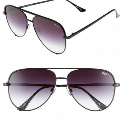 Womens Quay Australia High Key 62mm Oversize Aviator Sunglasses - Black Fade To Clear