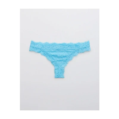 Aerie Eyelash Lace Thong Underwear Womens Teal