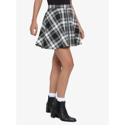 Black & White Plaid O-Ring Skater Skirt