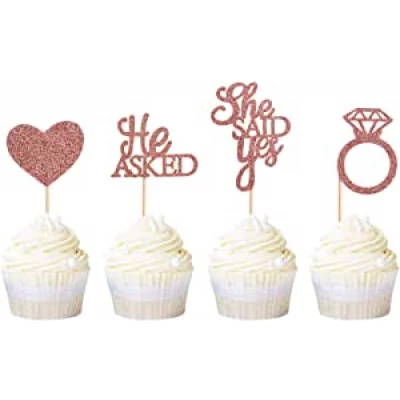 Ercadio 48 Pack He Asked She Said Yes Cupcake Toppers Rose Gold Glitter Heart Ring Cupcake Picks Wedding Engagement Bridal Shower Party Cake Decorations Supplies : Amazon.ca: Grocery &amp; Gourmet Food