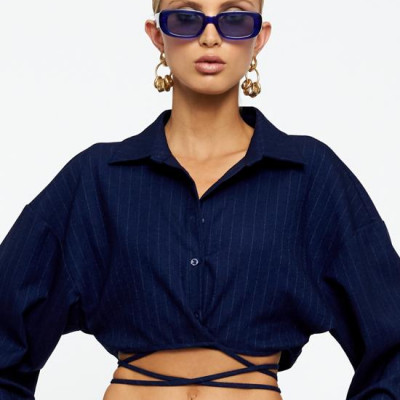Pre-Order Hideaway Crop Shirt - Midnight Pinstripe