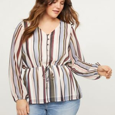 Striped Cinch-Waist Blouse