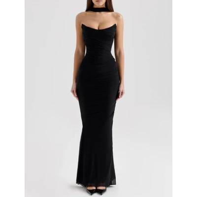 CASSIDY Black Mesh Maxi Skirt with Fluted Hem | Nordstrom