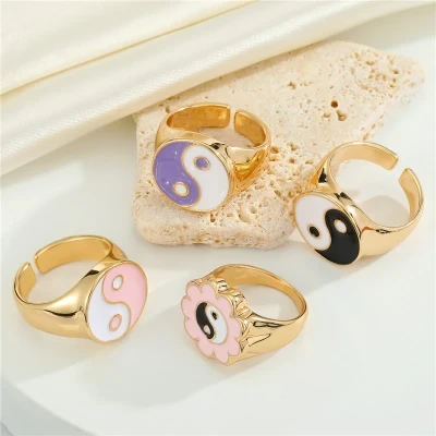 1PC Colorful Enamel Tai Chi Yin Yang Ring Women Finger Ring Jewelry