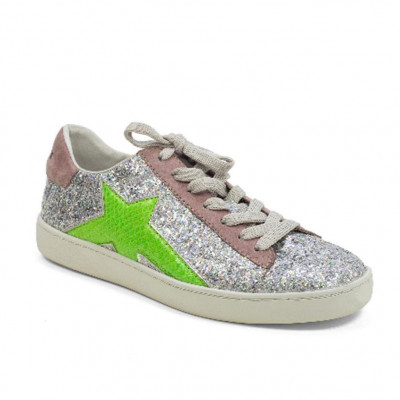 Lola Cruz Glittered Sneaker Snake Star Norma Silver