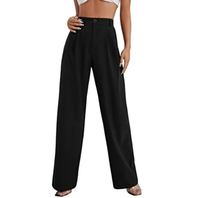 black straight pants high waisted trousers