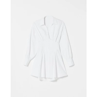Poplin Mini Shirt Dress With Corset Detail