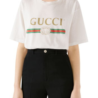 Womens Gucci Logo Oversize Cotton Graphic Tee,- Ivory