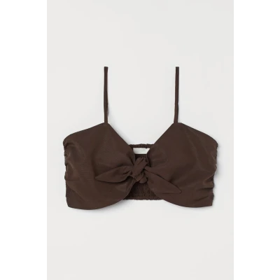 H & M - Tie-front Crop Top - Brown
