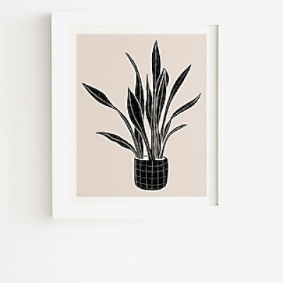 Deny Designs Black And White Snakeskin Plant Framed Wall Art Black Womens 11X13