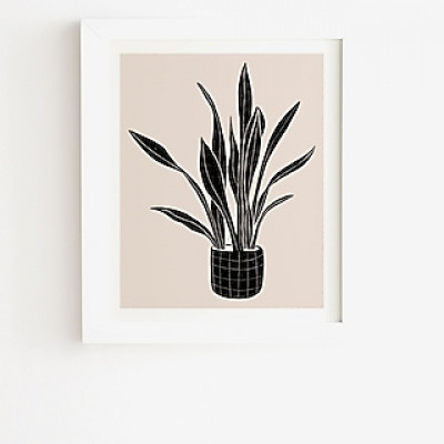 Deny Designs Black And White Snakeskin Plant Framed Wall Art Black Womens 11X13