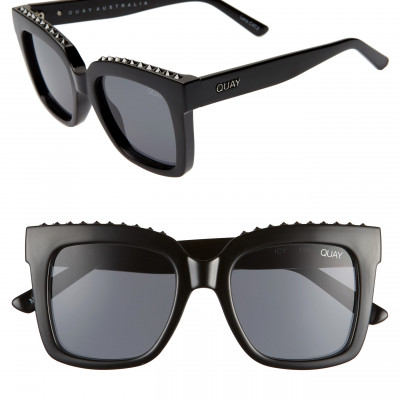 Womens Quay Australia Icy 58Mm Square Sunglasses - Black Stud/ Smoke