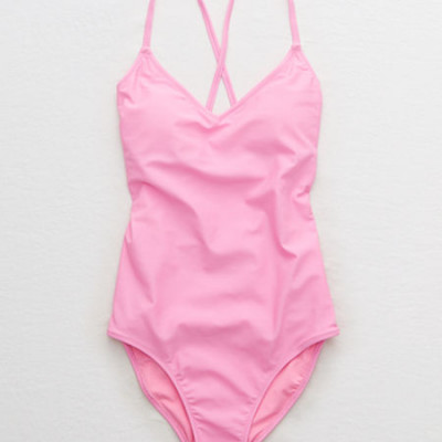 Aerie Strappy Back One Piece Swimsuit Womens Pink