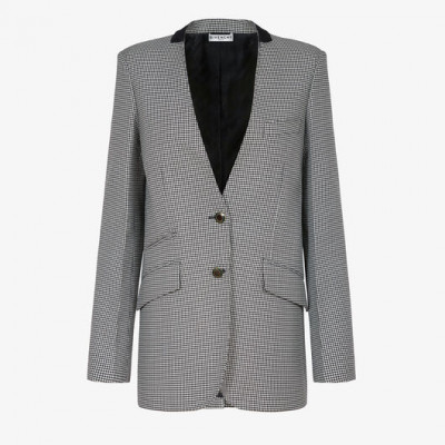 Collarless Jacket In Houndstooth Wool