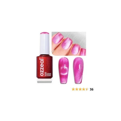 Ozzeal Crystal Cat Eye Gel Nail Polish,0.5 Fl Oz Hot Pink Magnetic Gel Nail Polish Spring Summer Holographic Glitter Gel Nail Polish Diamond Shimmer Sparkle Gel Polish Soak off UV LED Light for Nail Art DIY Manicure