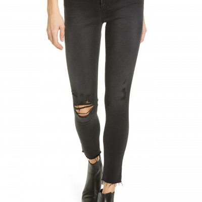 Womens Frame Le High Ripped Raw Hem Crop Skinny Jeans