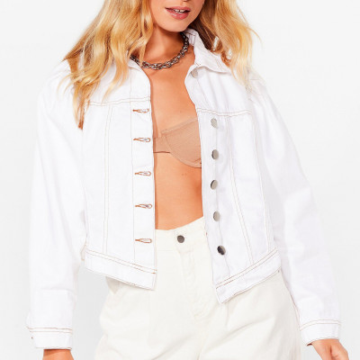 Womens Wash Not to Love Puff Sleeve Denim Jacket - Cream - 6, Cream