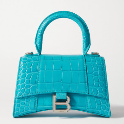 Balenciaga - Hourglass Xs Croc-effect Leather Tote - Turquoise