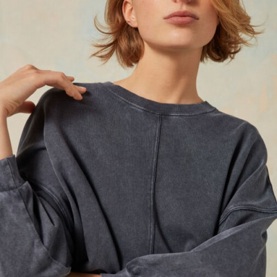 Washed Balloon Sleeve Sweatshirt Top