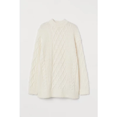 H & M - Wool-blend Cable-knit Sweater - White