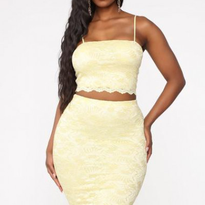 Loved By All Lace Skirt Set - Yellow