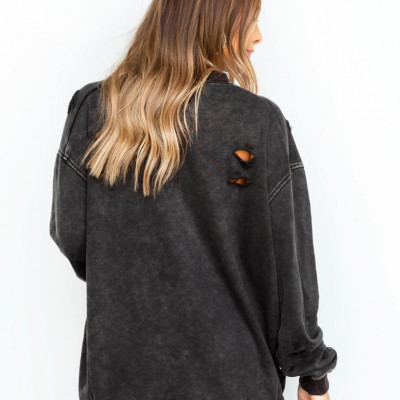 Better Than Your Average Black Stoned Wash Distress Sweatshirt