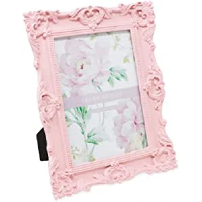 Amazon.com - Laura Ashley 5x7 Pink Ornate Textured Hand-Crafted Resin Picture Frame with Easel &amp; Hook for Tabletop &amp; Wall Display, Decorative Floral Design Home DÃ©cor, Photo Gallery, Art, More (5x7, Pink) -