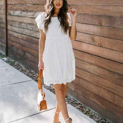 Be A Doll Cotton Pocketed Eyelet Dress