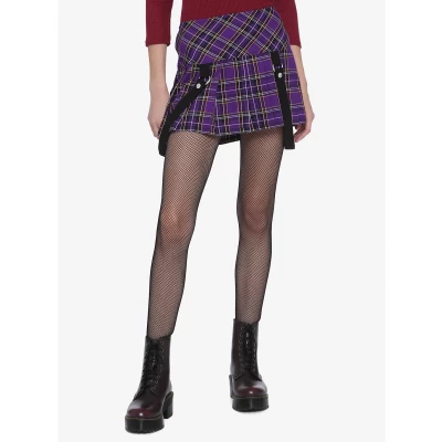 Tripp Purple Plaid Faux Suspender Skirt