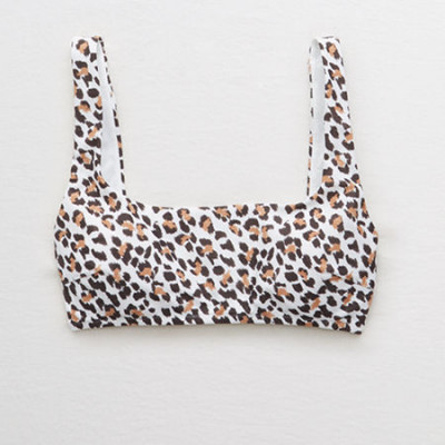 Aerie Leopard Wide Strap Scoop Bikini Top Womens Brown