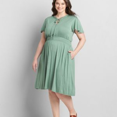 Flutter-Sleeve Shirred-Waist Fit & Flare Dress