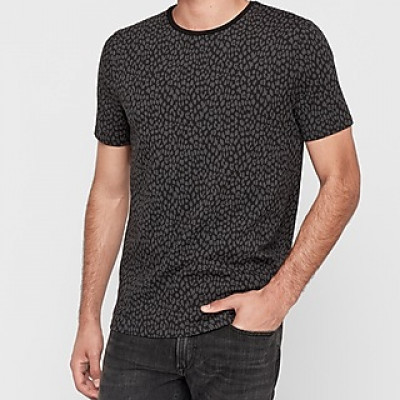 Leopard Print Moisture-Wicking Performance T-Shirt Gray Mens