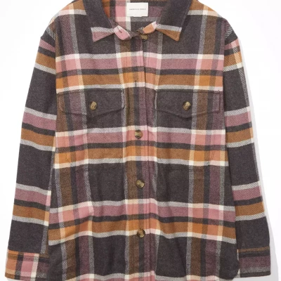 Oversized Flannel Button Up Shirt Jacket