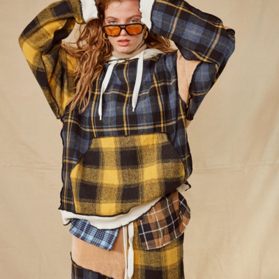 Mixed Check Oversized Hoodie