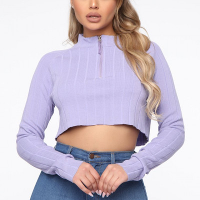 Call Knit A Day Cropped Sweater - Violet