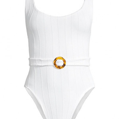 Hunza G Womens Solitaire Belted One-Piece Swimsuit - White