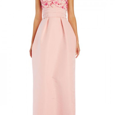 Embroidered Strapless Column Gown
