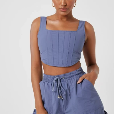 Blue Co Ord Corset Crop Top