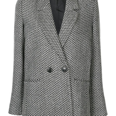ANINE BING double breasted fishbone pattern blazer - Black