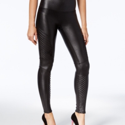 Spanx Womens Faux-Leather Moto Tummy Control Leggings