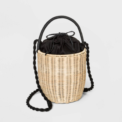 Rattan Bucket Crossbody Bag - A New Day Natural, White