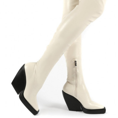 Nix Bone Square Toe Over the Knee Block Heel Boots