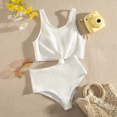 Knot Hem High Waisted Bikini Swimsuit