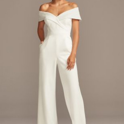 Cuffed Off-the-Shoulder Stretch Crepe Jumpsuit