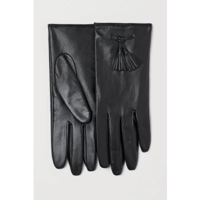 H & M - Leather Gloves with Tassels - Black