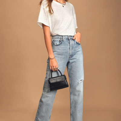 90s Mid Rise Light Wash Loose Fit Distressed Jeans | Lulus