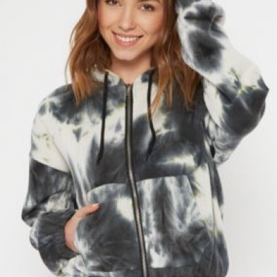 Black Tie Dye Fleece Zip Up Hoodie
