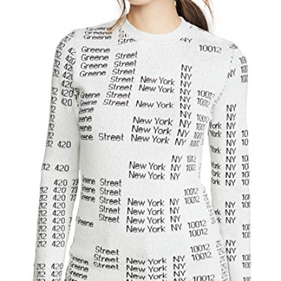 Text Jacquard Crew Neck Pullover